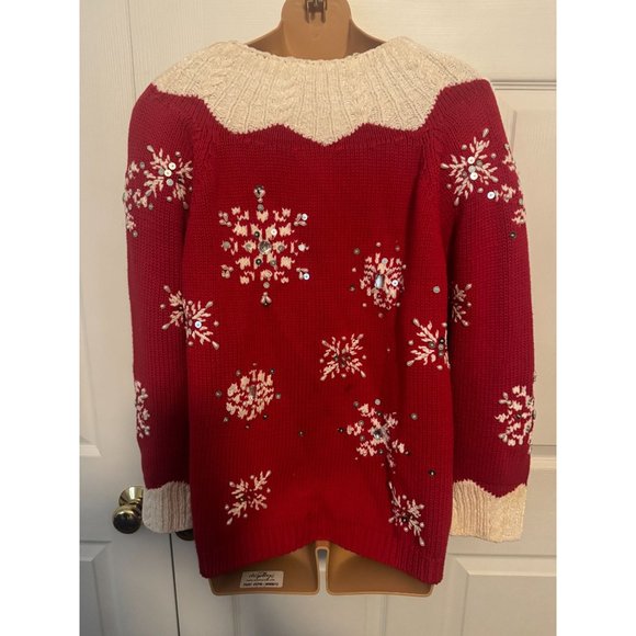 Vintage Casa Maglia Christmas Holiday Sweater Rhinestones Size L - Picture 6 of 10